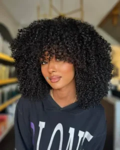 15 alt Extra Voluminous Thick Black Afro with Bangs name nieseyshair