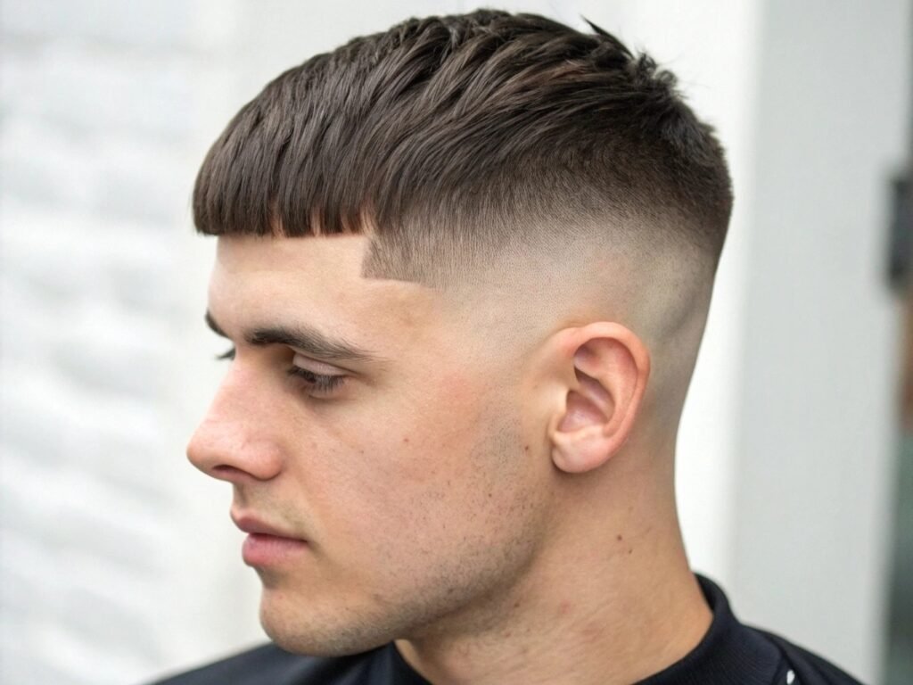 Coupe de cheveux masculine Caesar Fade Moderne coiffure dégradé homme style caesar modernisé