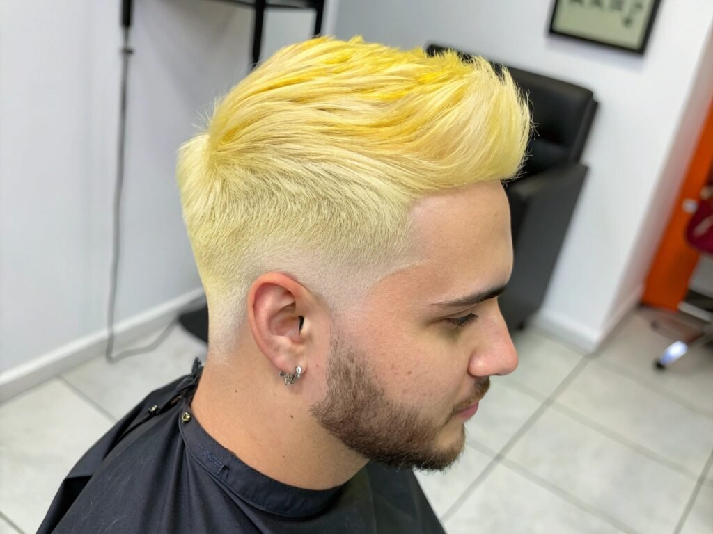 Coupe de cheveux masculine égradé avec Teinture coiffure homme dégradé court avec teinture blonde polaire
