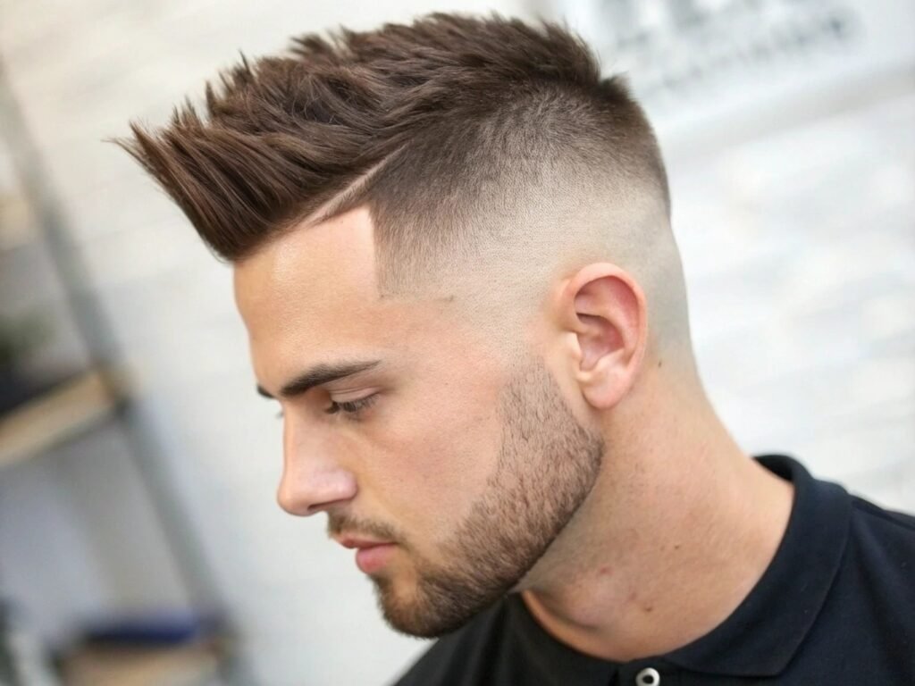 Coupe de cheveux masculine Faux Hawk Dégradé coiffure dégradé homme avec crête atténuée