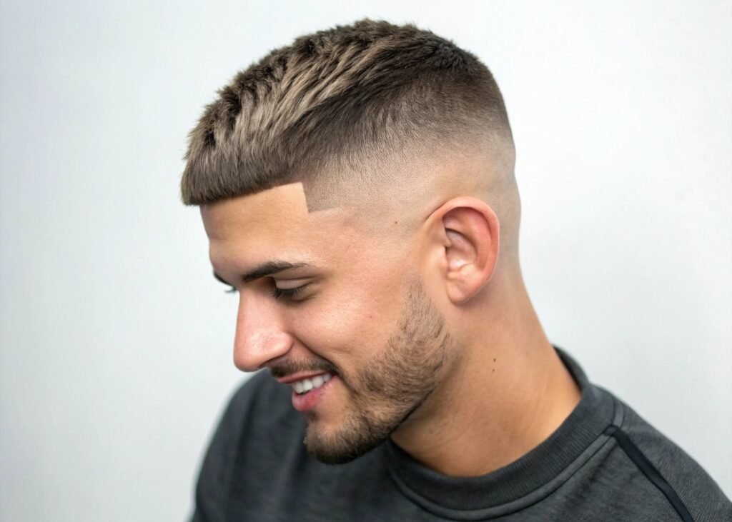 Coupe de cheveux masculine French Crop Dégradé coiffure homme dégradé court avec avant texturé