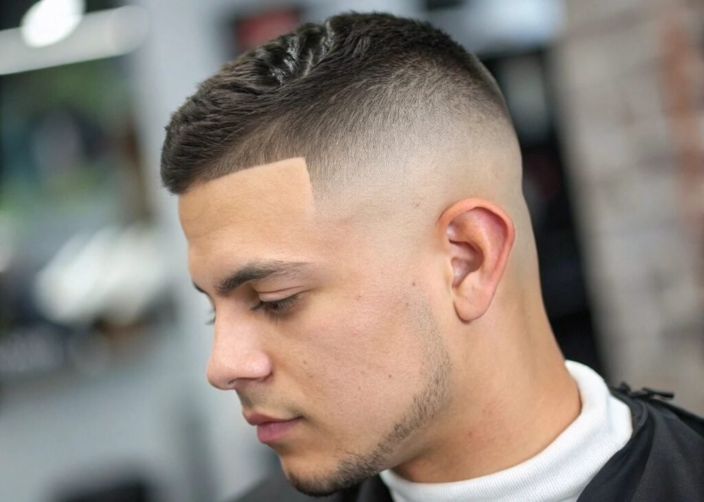 Coupe de cheveux masculine high skin fade photo coiffure homme dégradé avec rasage haut contrasté