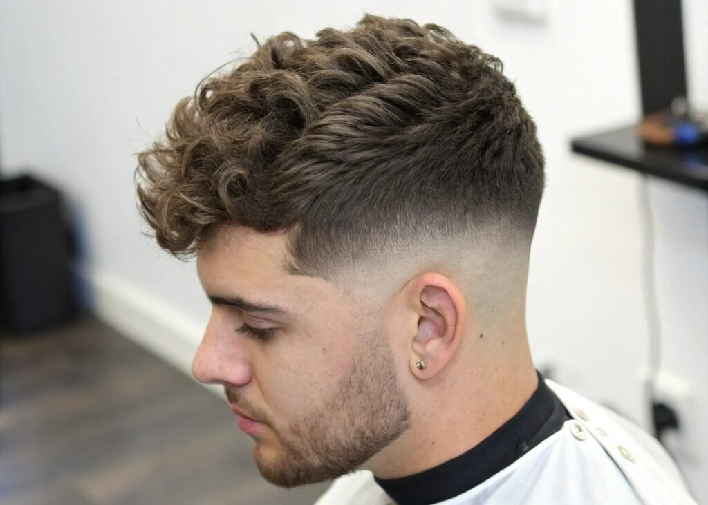 Coupe de cheveux masculine Mid Fade Texturé photo coiffure homme dégradé avec transition moyenne et texture