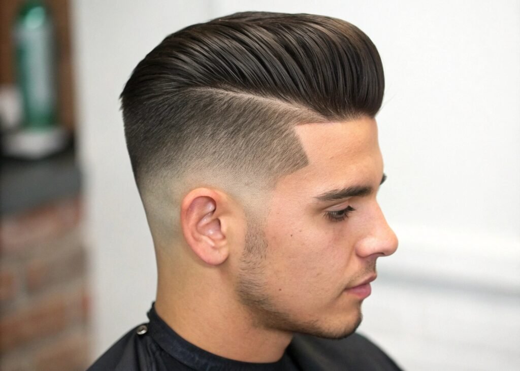 Coupe de cheveux masculine Pompadour Moderne coiffure homme dégradé avec volume avant élevé