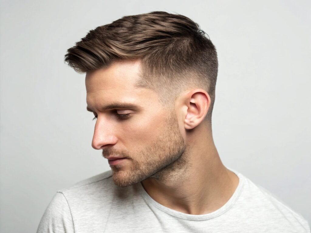 Coupe de cheveux masculine Taper Fade Invisible photo coiffure homme dégradé avec transition subtile